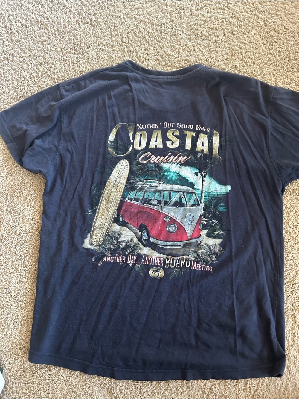 Vintage Coastal Cruisin' Short Sleeve Tee - Navy with Surf Graphic